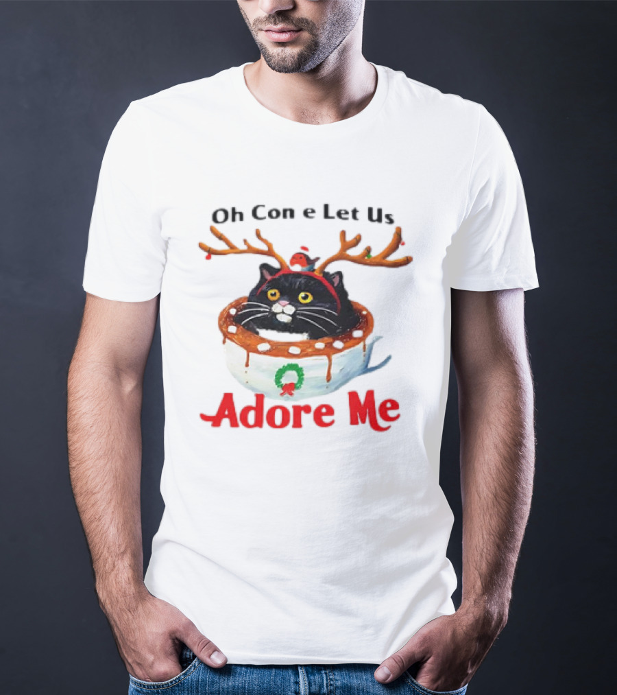 Oh Come Let Us Adore Me Cat In Reindeer Antlers T-Shirt
