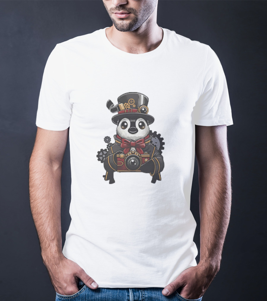 Steampunk Penguin Photographer With Gears And Vintage Camera T-Shirt