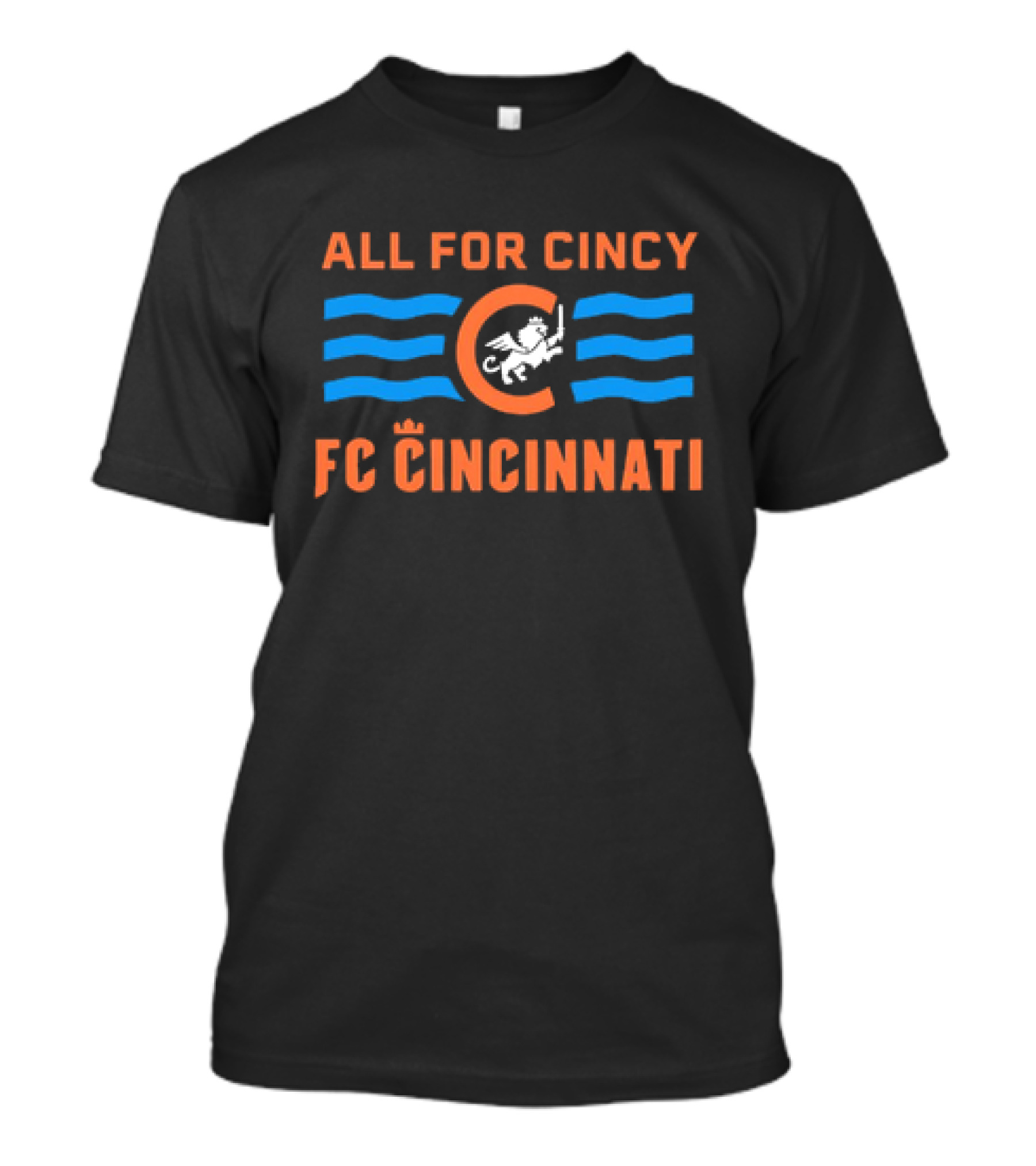 All For Cincy FC Cincinnati Winged Lion Logo With Blue Waves T-Shirt