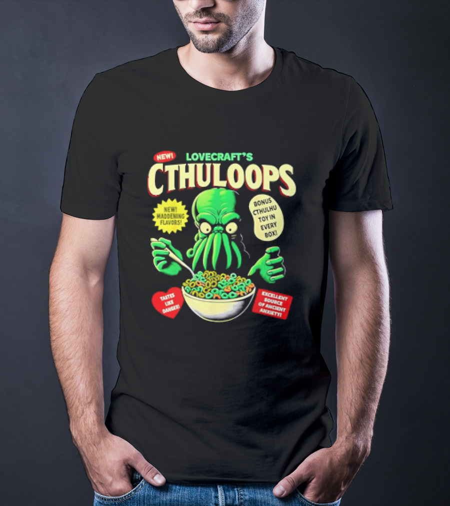 Lovecraft's Cthuloops New Maddening Flavors Bonus Cthulhu Toy IN Every Box Excellent Source Of Ancient Awakening Tastes Like Danger T-Shirt