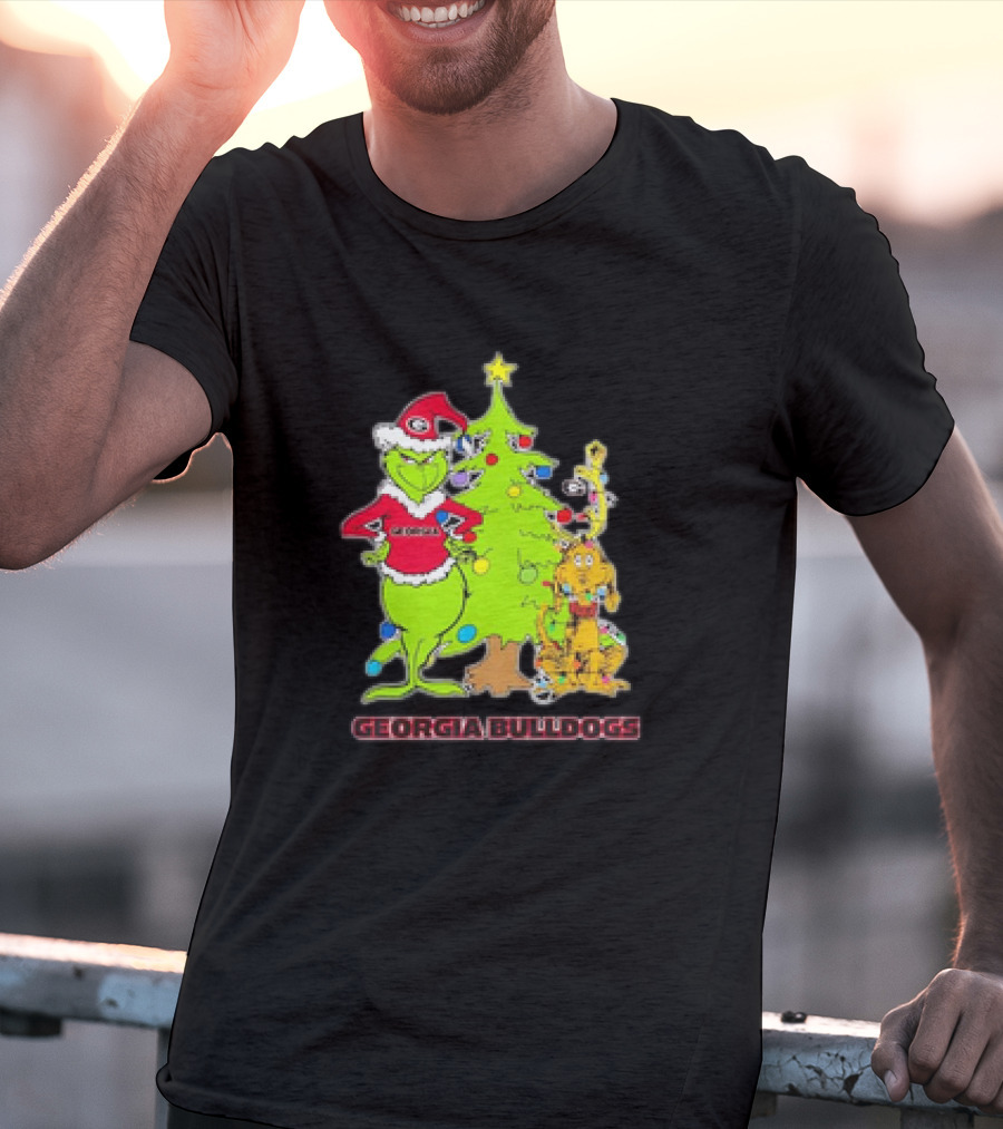 Georgia Bulldogs Grinch Christmas Tree Football T-Shirt