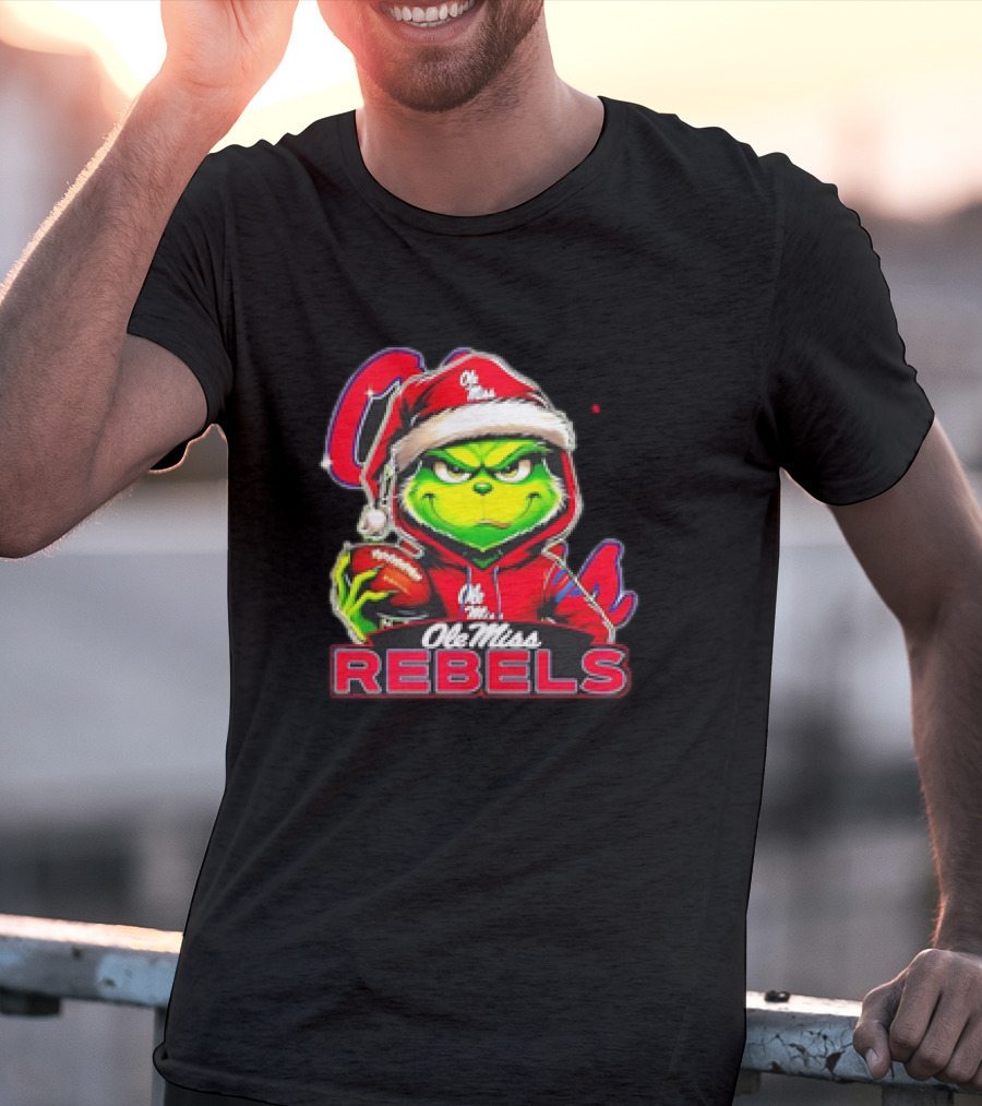 Grinch Ole Miss Rebels Christmas Football Santa T-Shirt