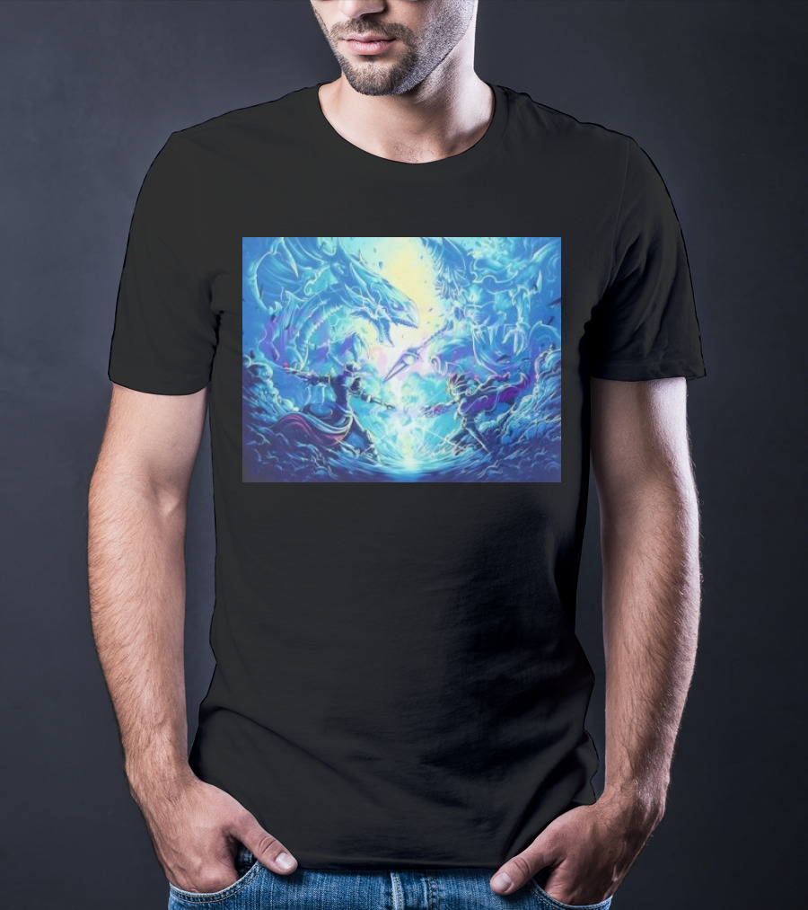 Yu Gi Oh Seto Kaiba Dueling Yugi Muto Blue-Eyes White Dragon And Dark Magician Showdown T-Shirt