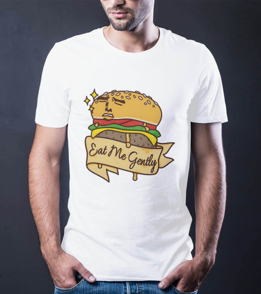 Eat Me Gently Cheeseburger With Face And Stars T-Shirt
