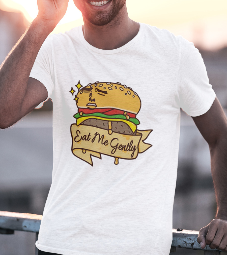 Eat Me Gently Cheeseburger With Face And Stars T-Shirt