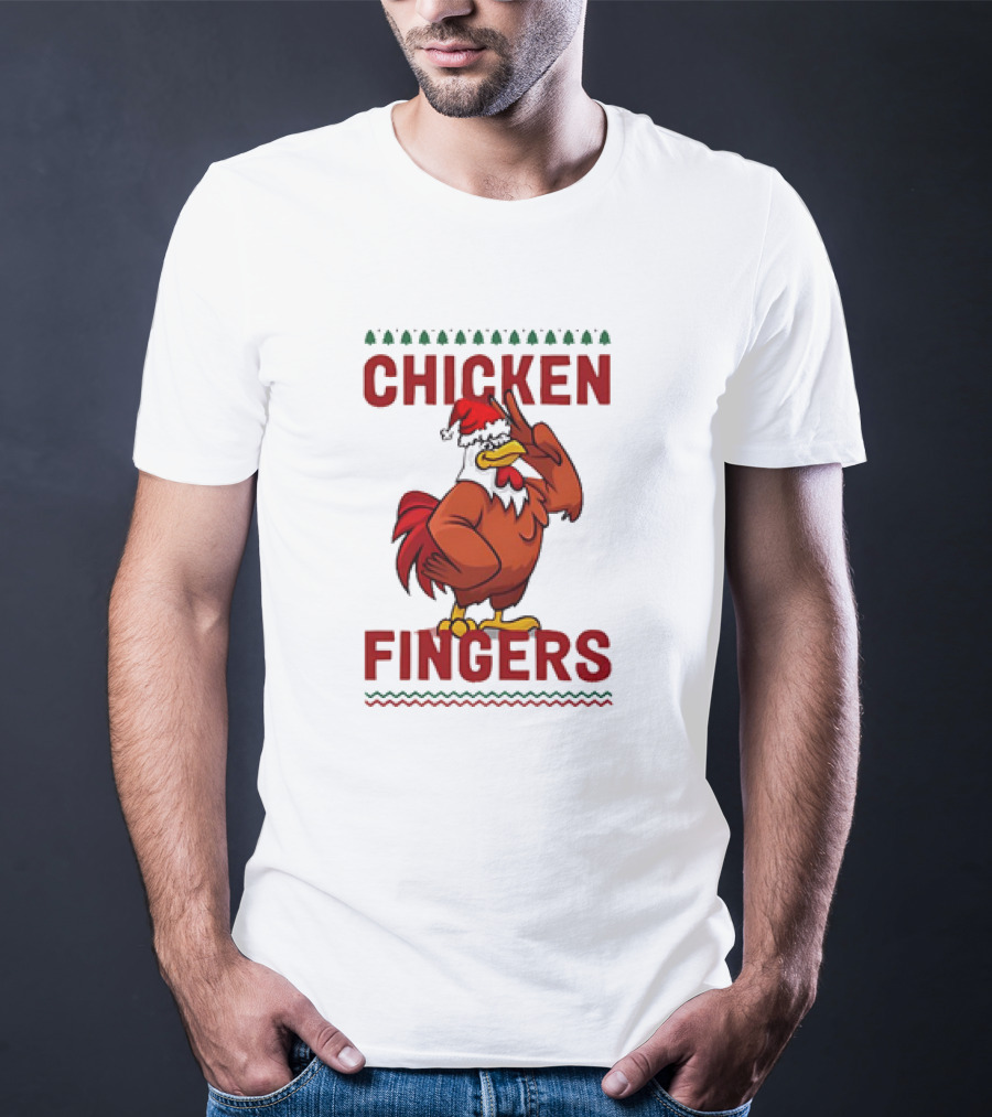 Chicken Fingers Santa Christmas Rooster Santa Hat T-Shirt