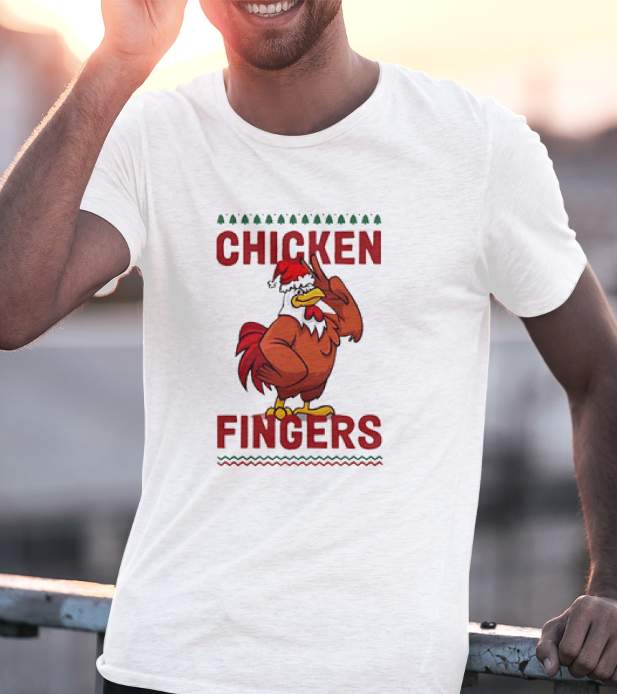 Chicken Fingers Santa Christmas Rooster Santa Hat T-Shirt
