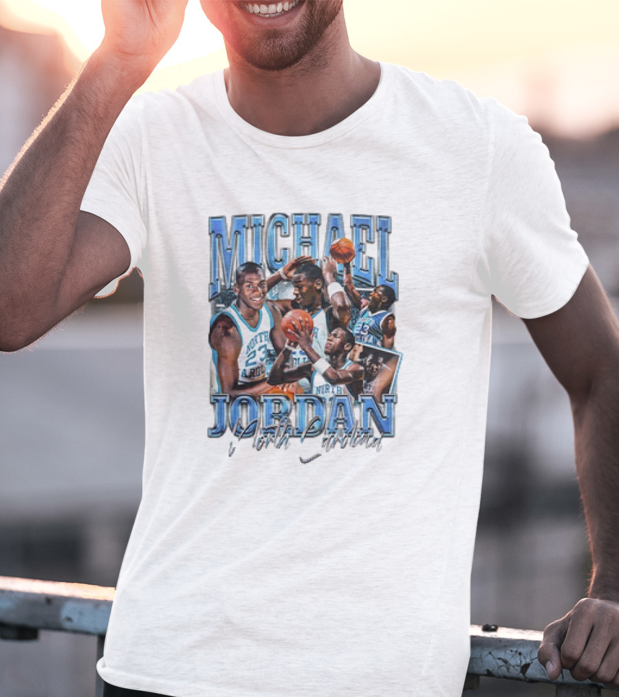Michael Jordan North Carolina Basketball Vintage 23 Blue Graphics T-Shirt