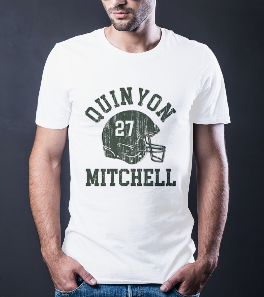Quinyon Mitchell 27 Philadelphia Eagles NFL Football Helmet Font Vintage T-Shirt