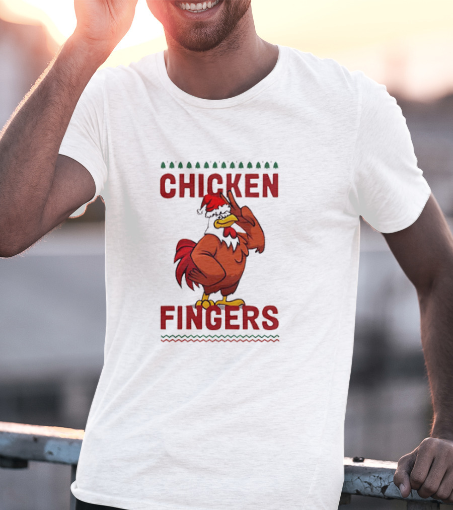 Chicken Santa Fingers Peace Sign T-Shirt
