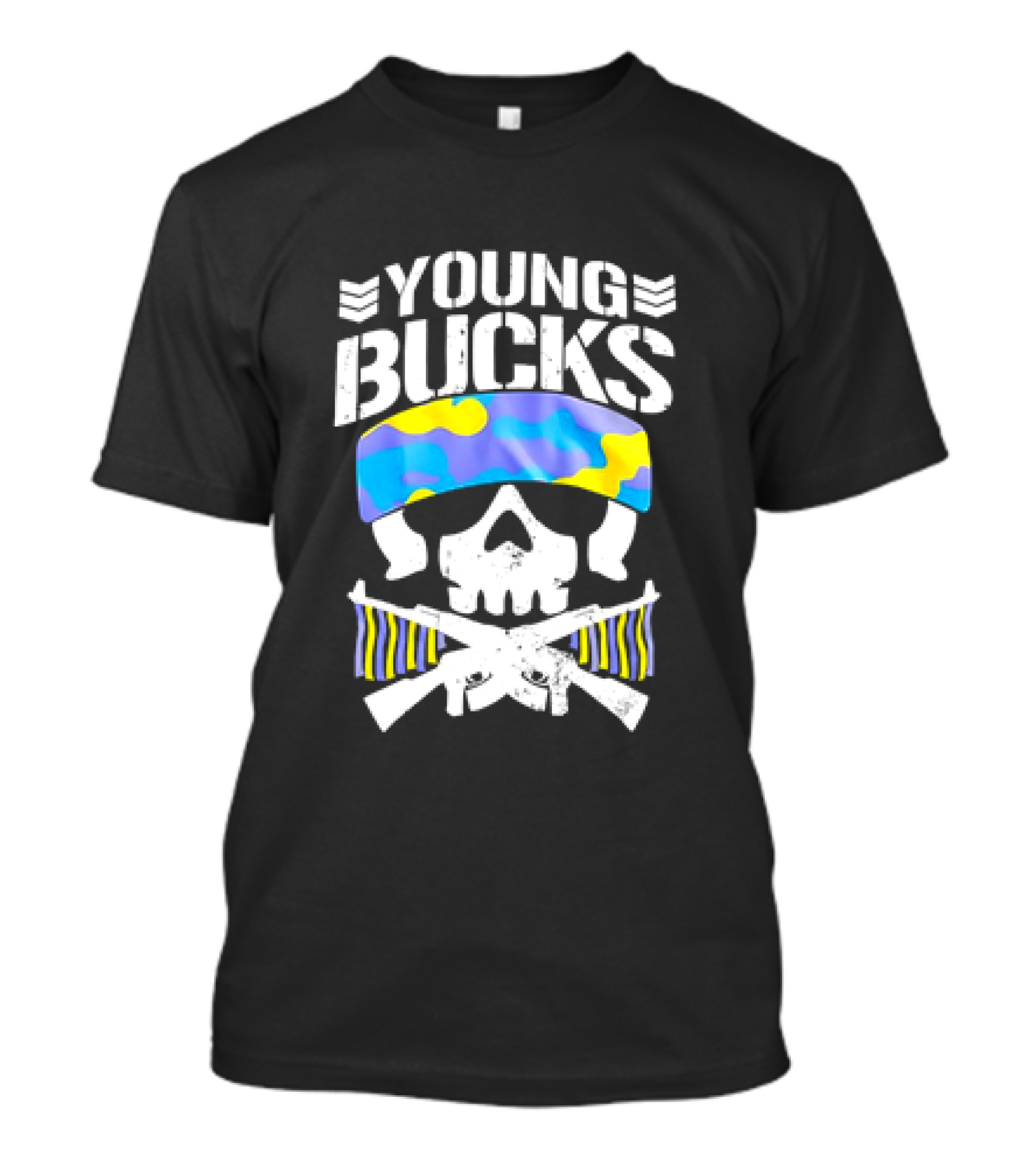 Young Bucks Skull With Camo Headband And Crossed Rifles T-Shirt