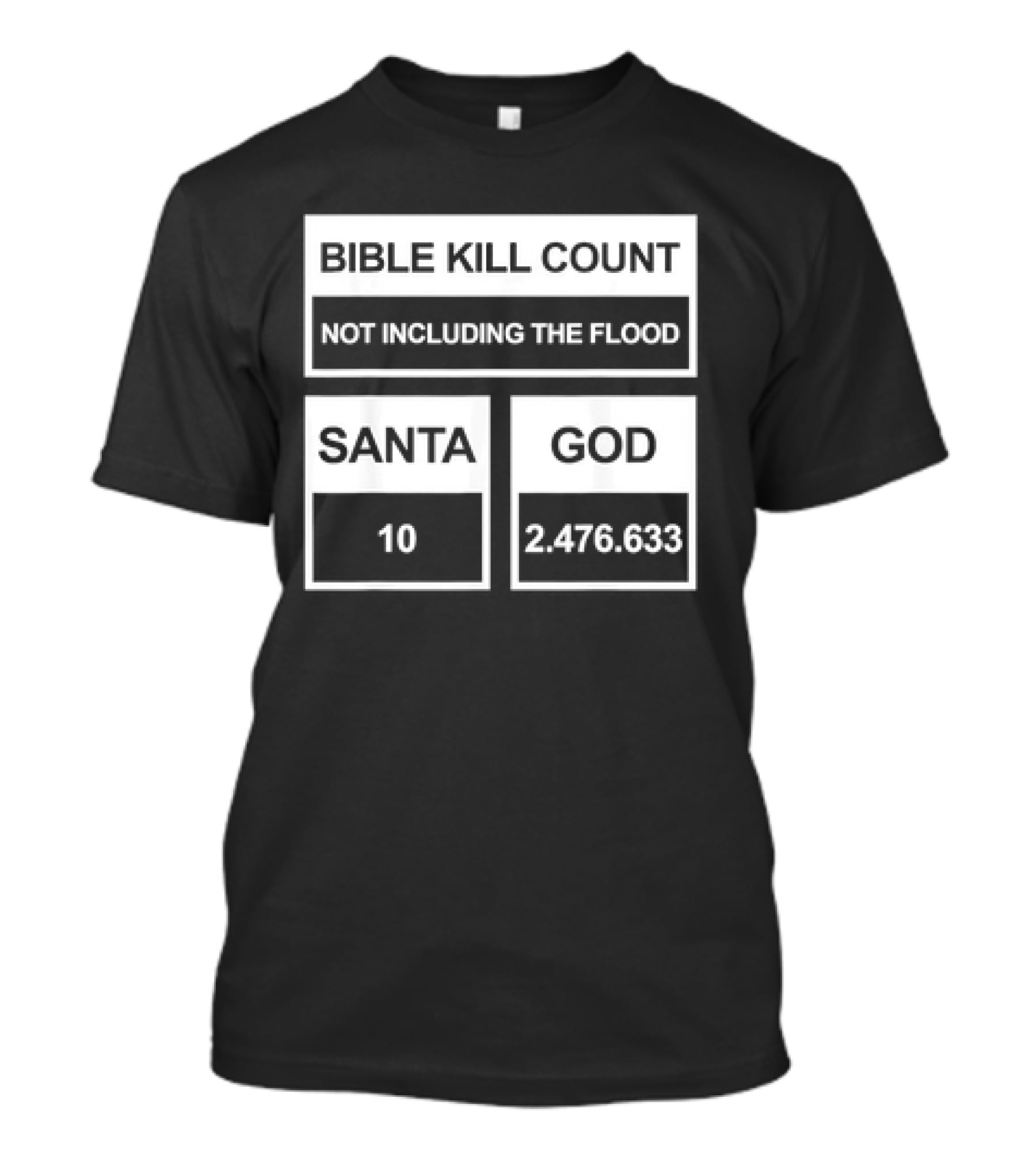 Bible Kill Count Not Including The Flood Santa 10 God 2,476,633 T-Shirt