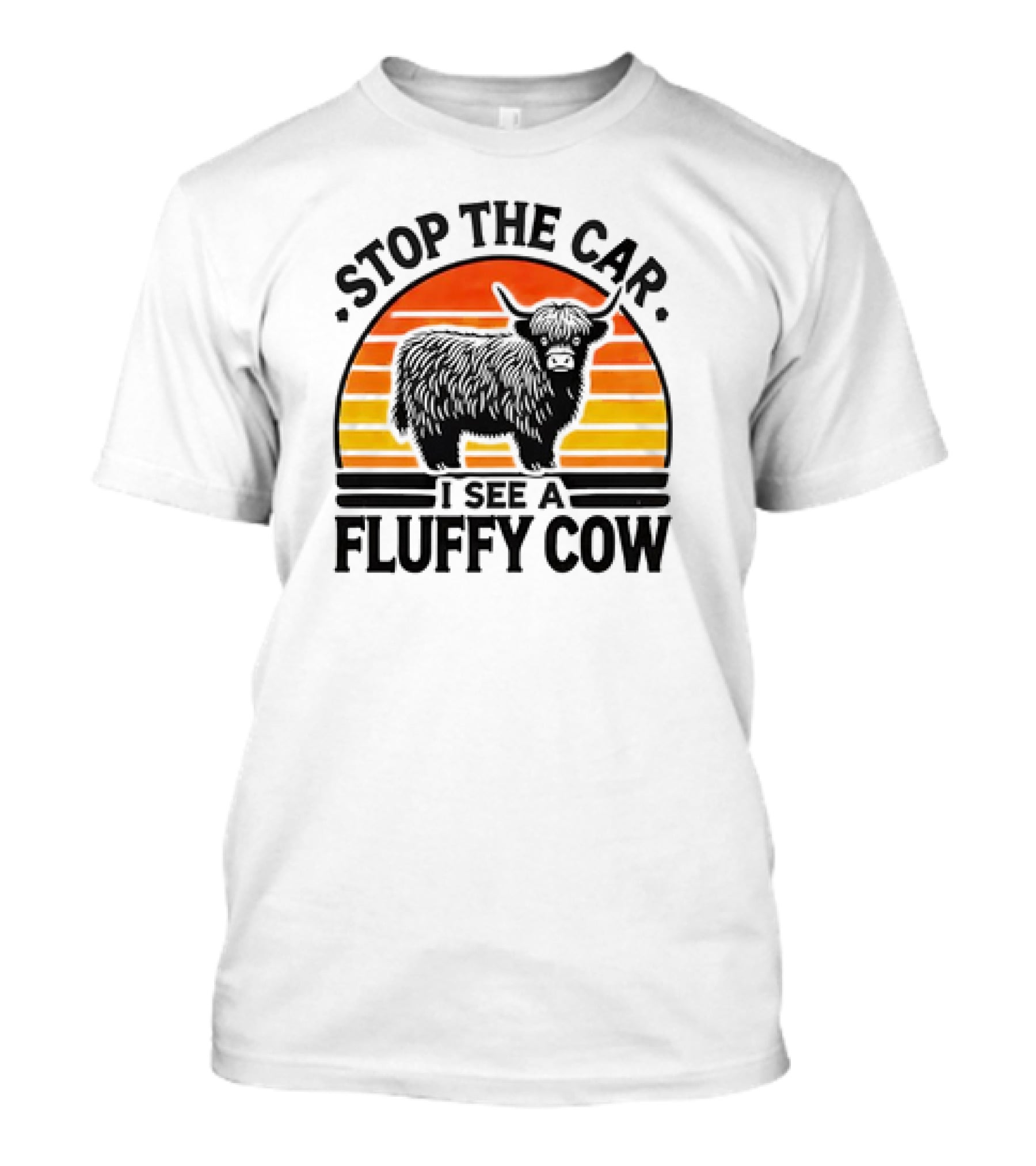 Stop The Car I See A Fluffy Cow Vintage Sunset T-Shirt