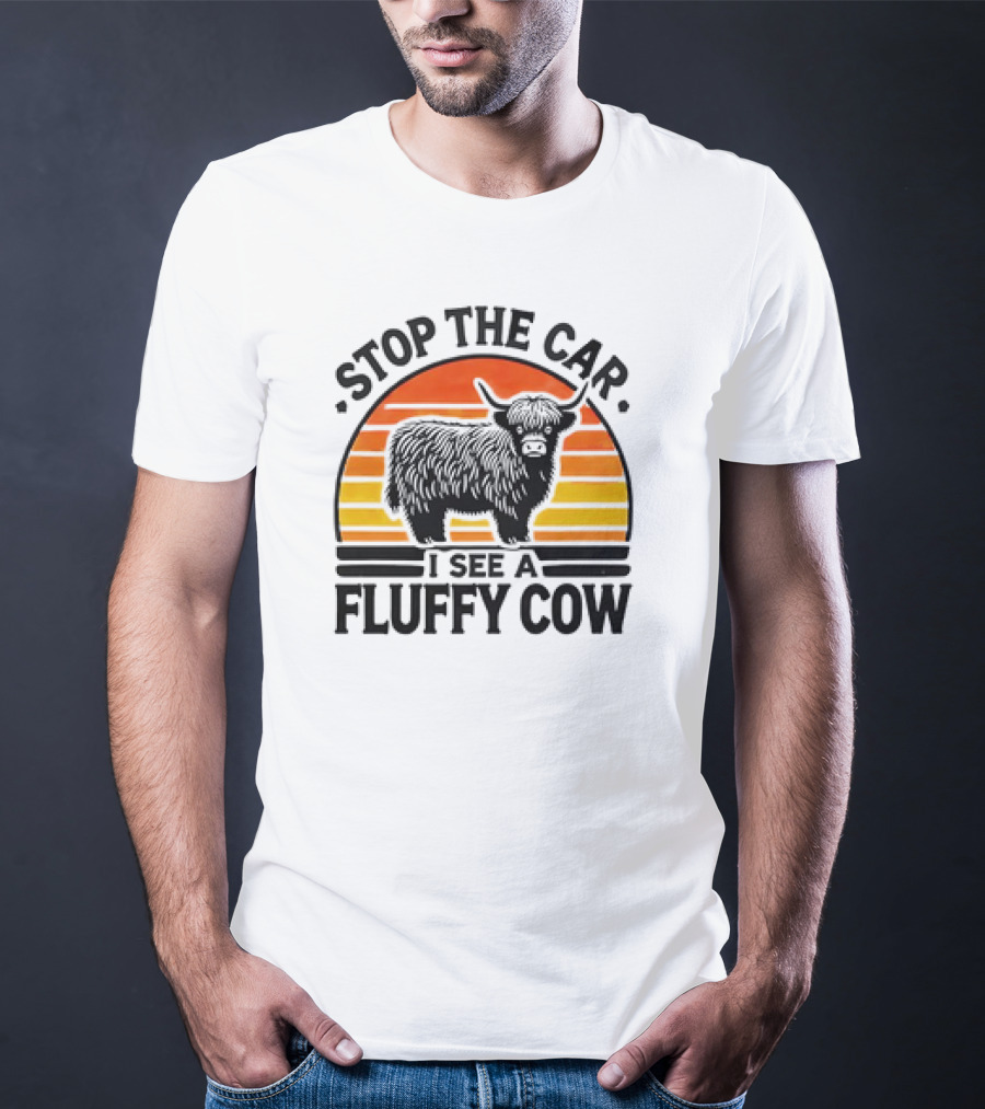 Stop The Car I See A Fluffy Cow Vintage Sunset T-Shirt