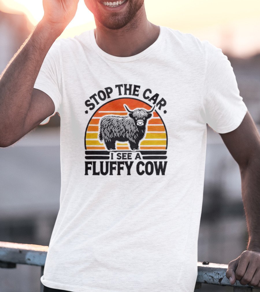 Stop The Car I See A Fluffy Cow Vintage Sunset T-Shirt