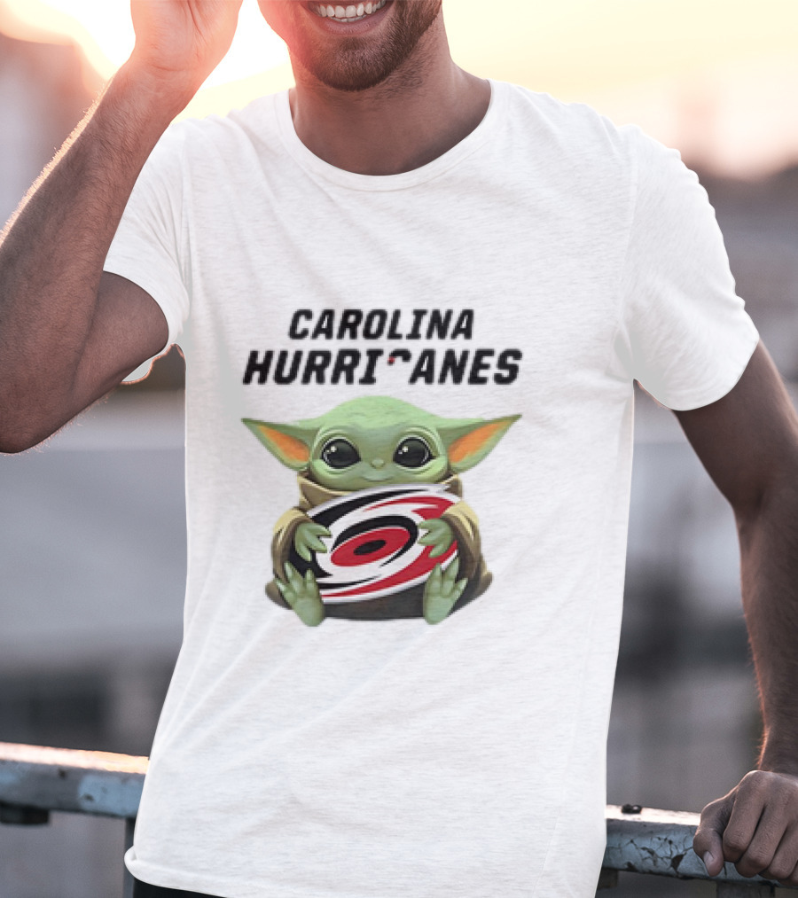 Baby Yoda Hugging Carolina Hurricanes Star Wars Crossover T-Shirt