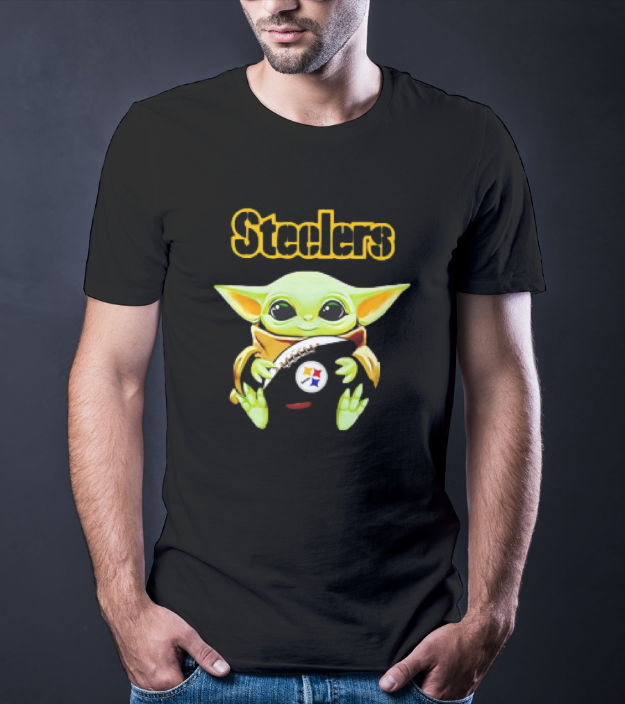 Baby Yoda Hugging Pittsburgh Steelers Football T-Shirt