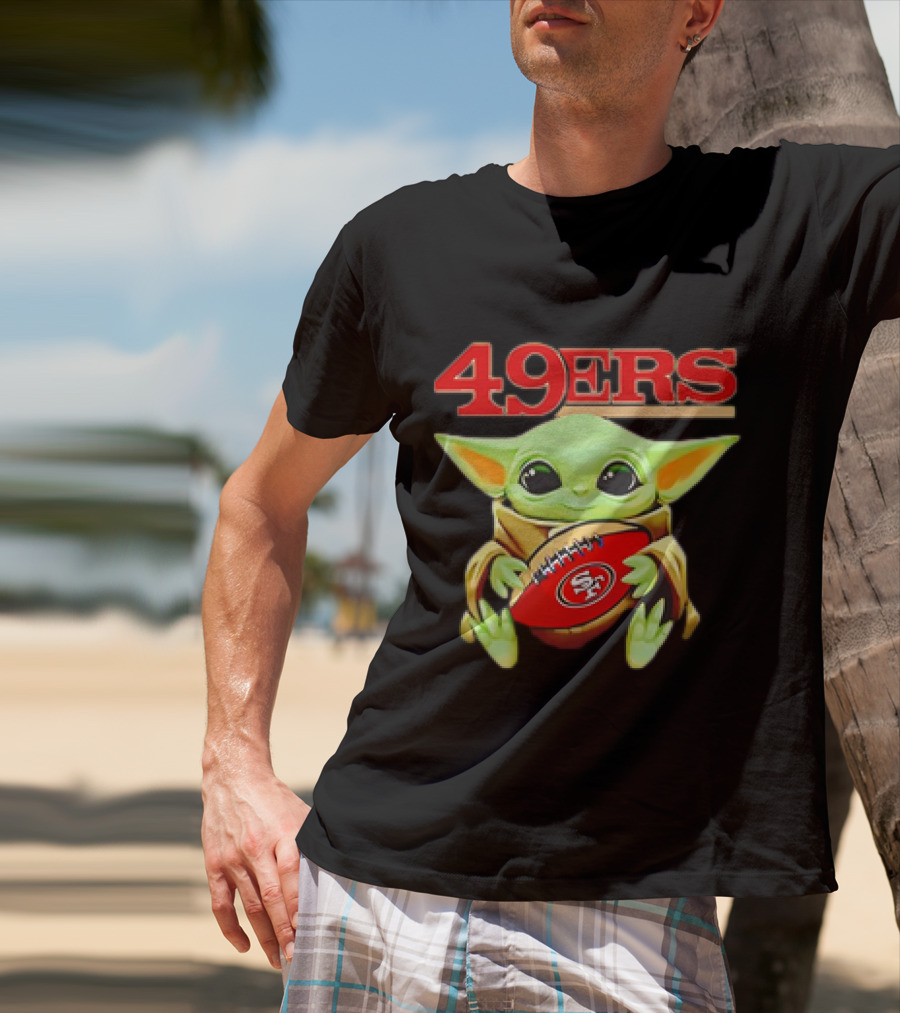 Baby Yoda Star Wars Holding San Francisco 49ers Football T-Shirt