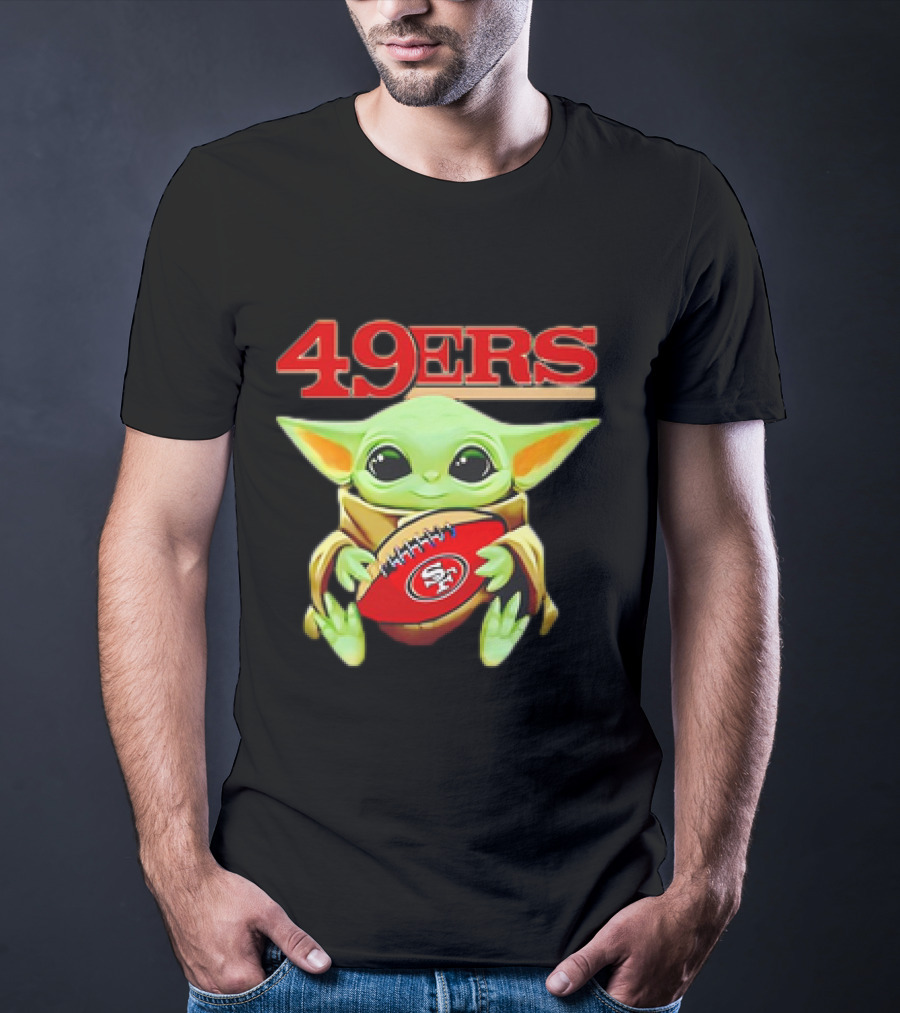Baby Yoda Star Wars Holding San Francisco 49ers Football T-Shirt