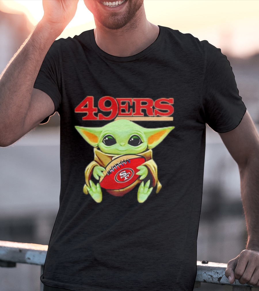 Baby Yoda Star Wars Holding San Francisco 49ers Football T-Shirt
