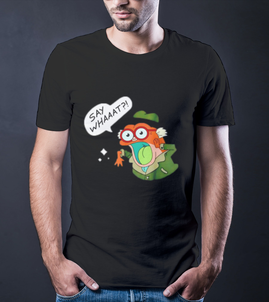 Hop Pop Plantar Amphibia Say Whaaaat Frog Cartoon Character Reaction T-Shirt