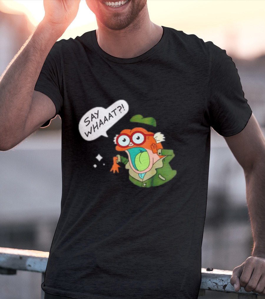 Hop Pop Plantar Amphibia Say Whaaaat Frog Cartoon Character Reaction T-Shirt