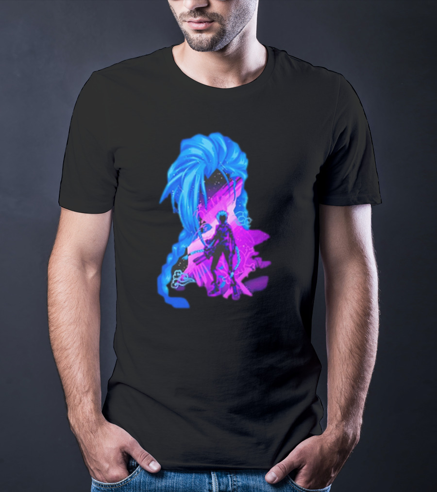 Jinx Arcane League Of Legends Iconic Silhouette With Blue Hair T-Shirt