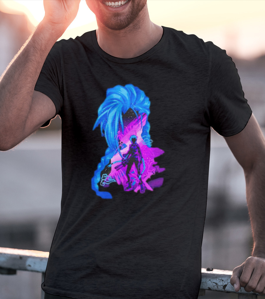 Jinx Arcane League Of Legends Iconic Silhouette With Blue Hair T-Shirt