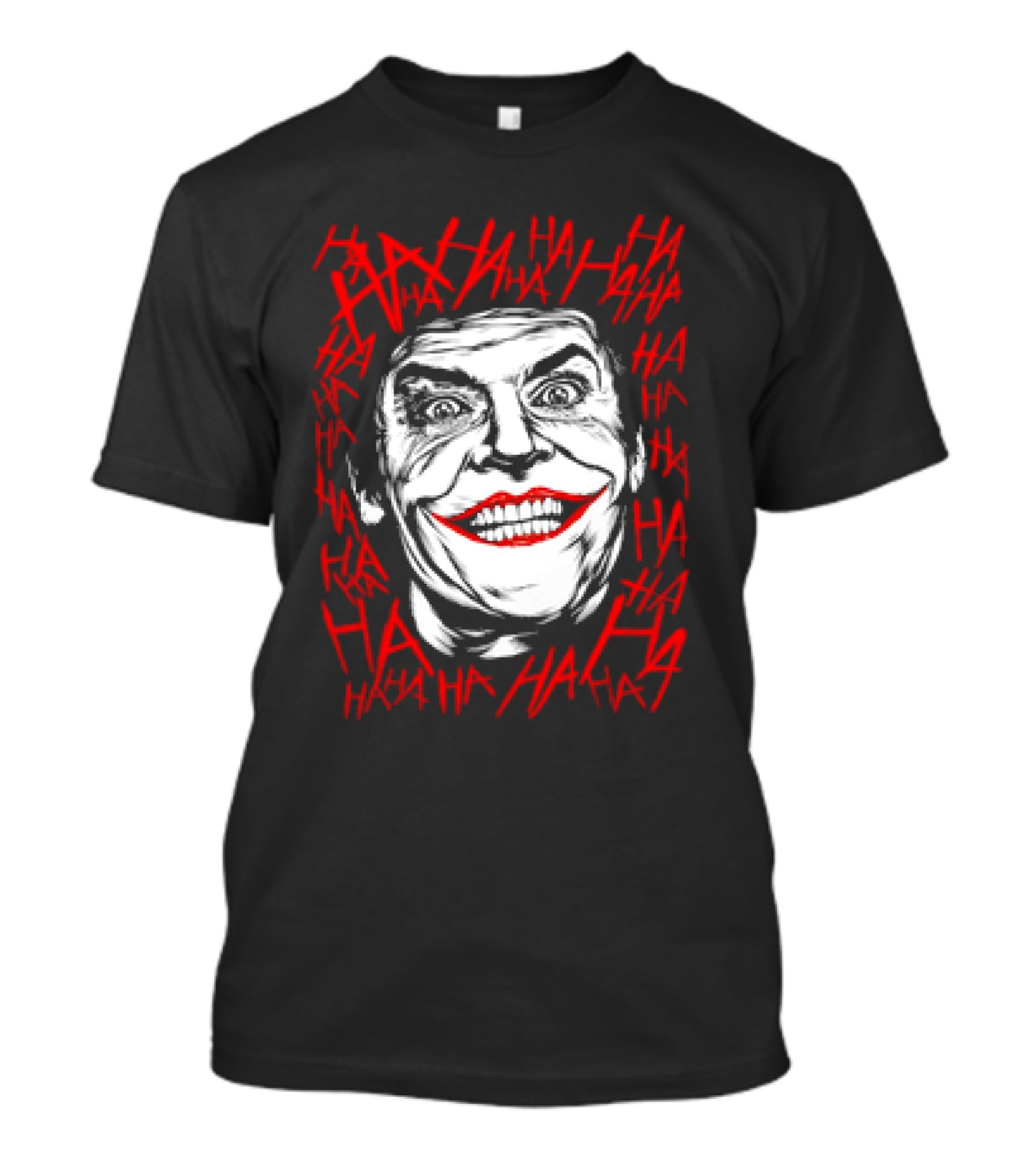 Joker Laughing Face Surrounded By Red HAHA Textured T-Shirt