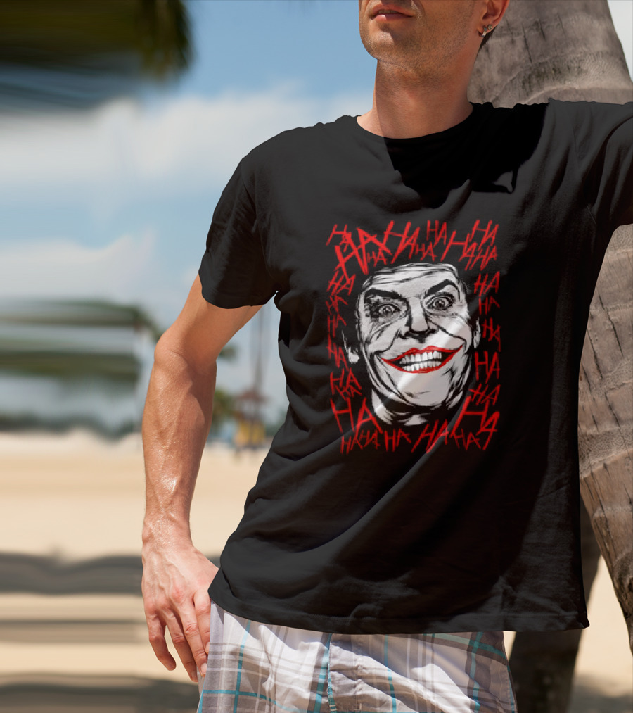 Joker Laughing Face Surrounded By Red HAHA Textured T-Shirt