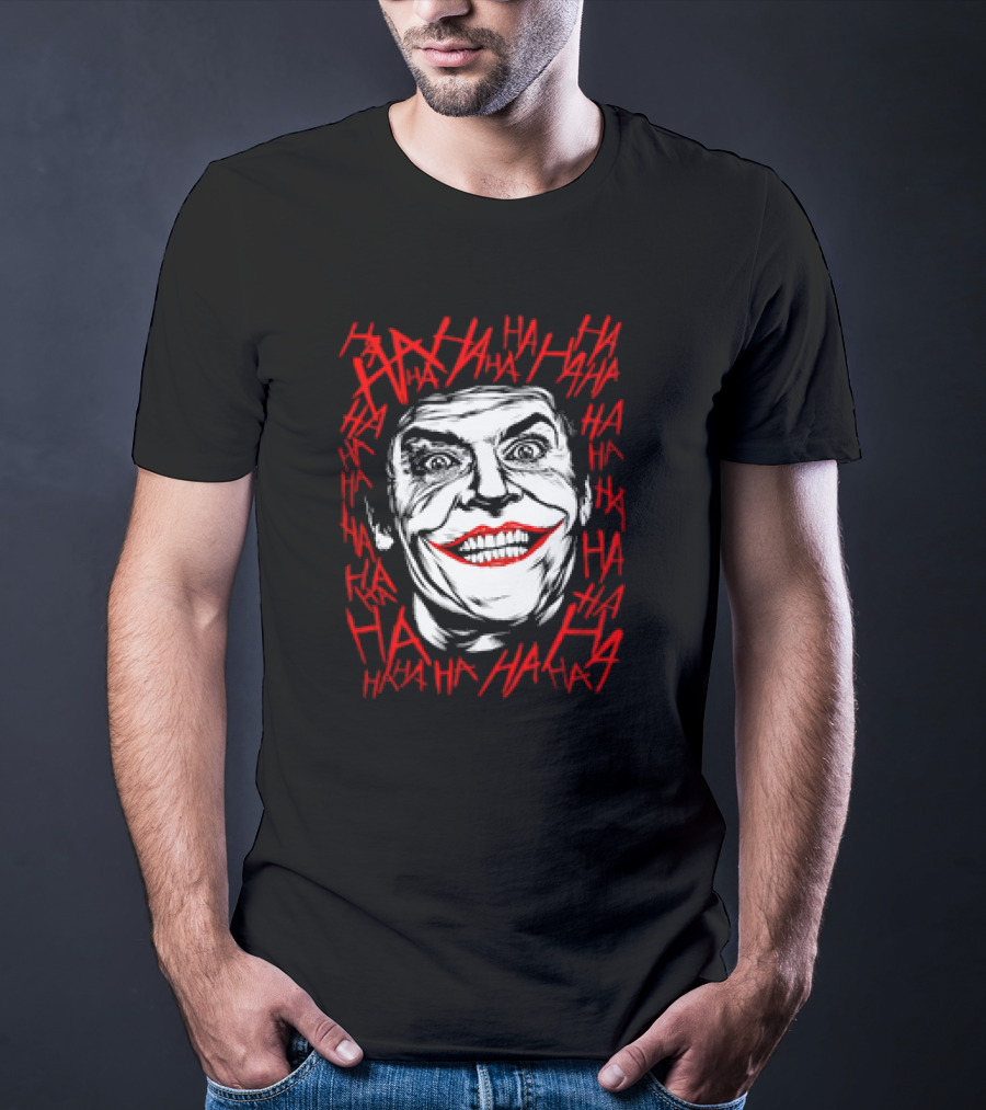 Joker Laughing Face Surrounded By Red HAHA Textured T-Shirt