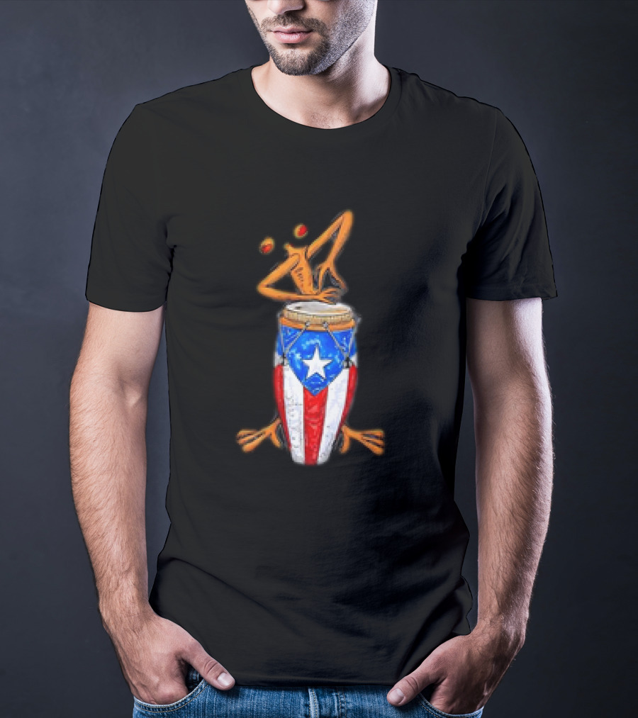 Boricua Puerto Rican Coqui Playing Drum Taino Flag T-Shirt
