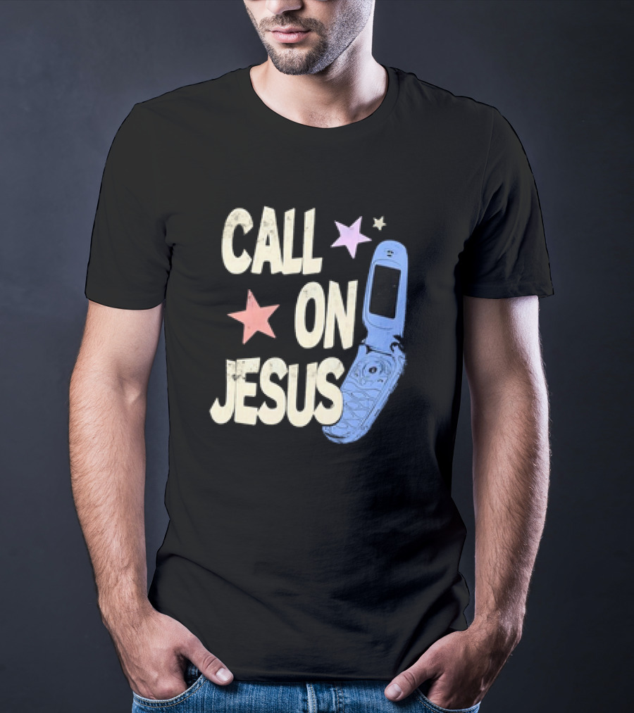 Call On Jesus Stars Vintage Flip Phone Retro Casual T-Shirt