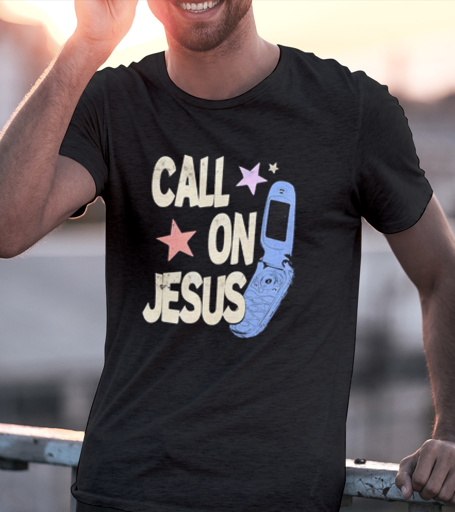Call On Jesus Stars Vintage Flip Phone Retro Casual T-Shirt