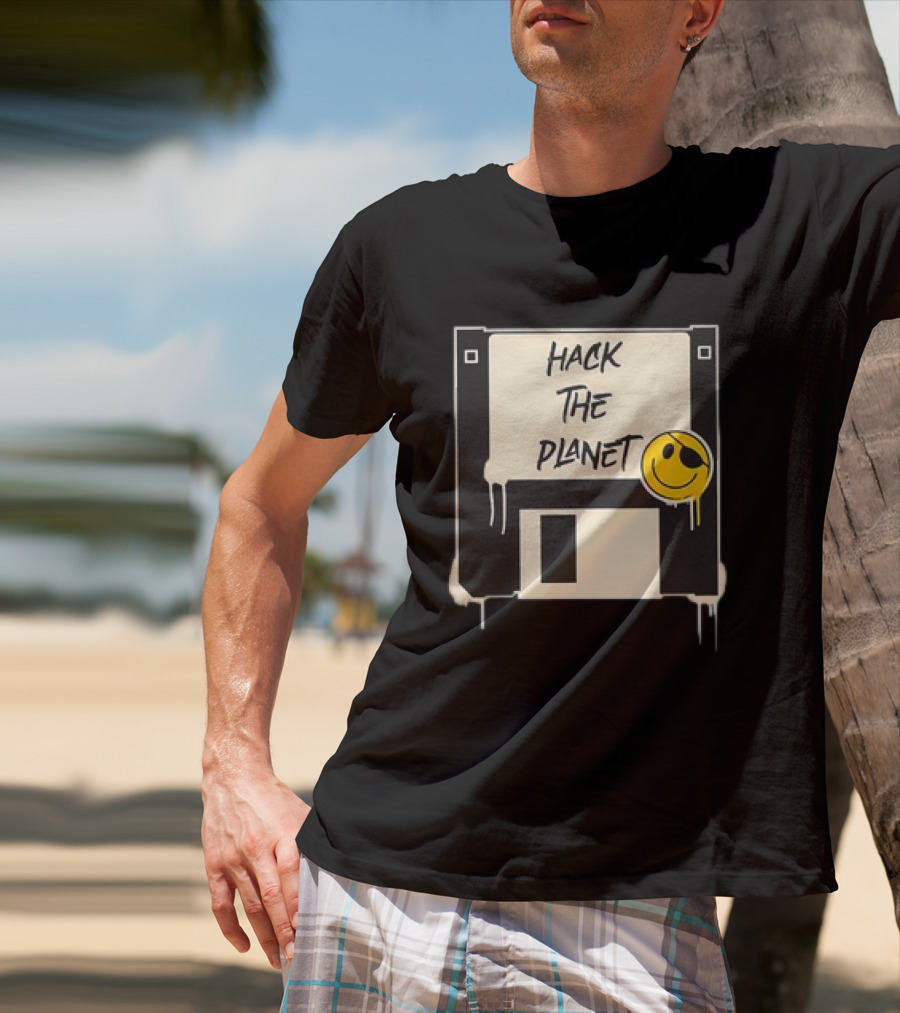 Hack The Planet Floppy Disk Smiley Face T-Shirt