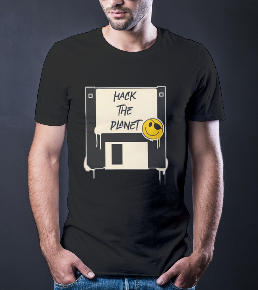 Hack The Planet Floppy Disk Smiley Face T-Shirt