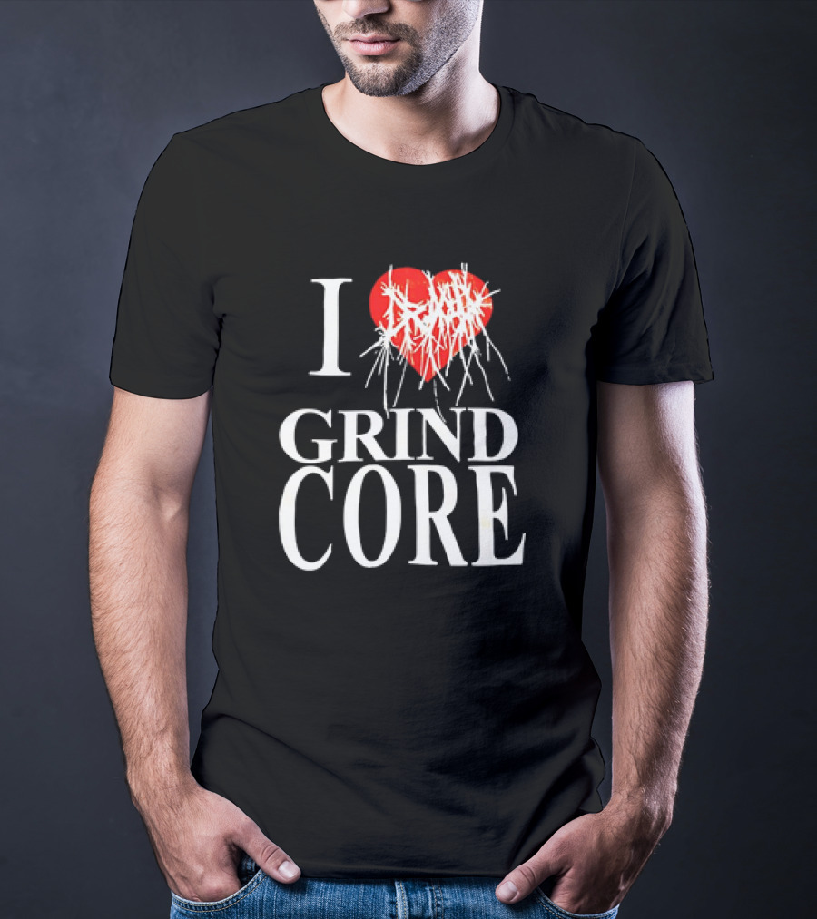 I Love Grind Core Heart Symbol With Band Logo T-Shirt