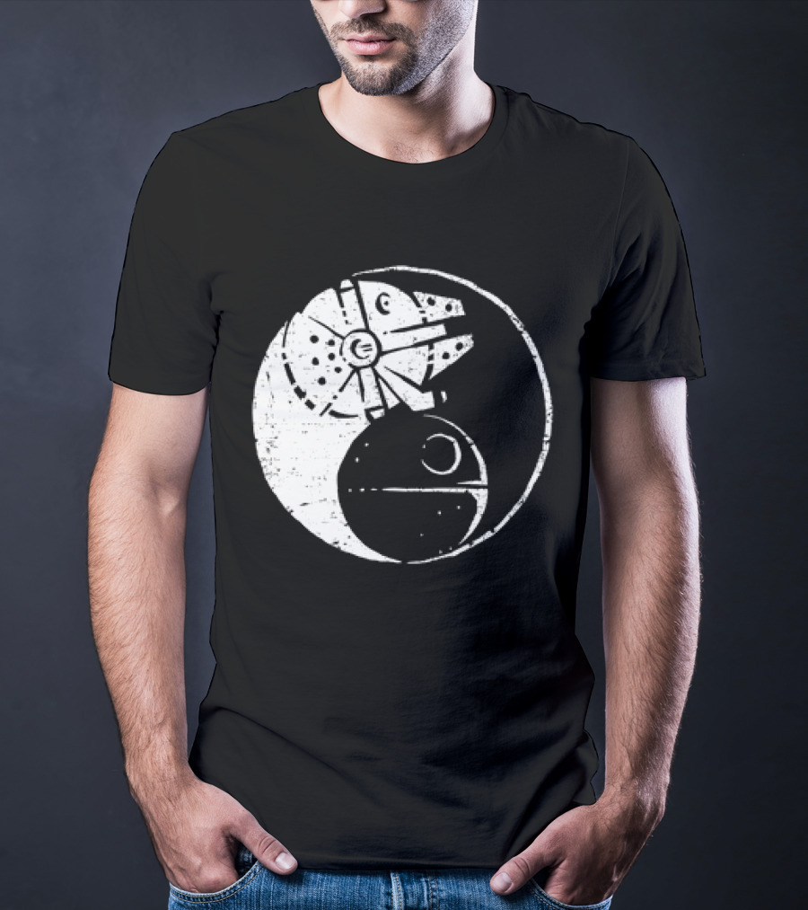 Millennium Falcon And Death Star Yin Yang Balancing The Force T-Shirt