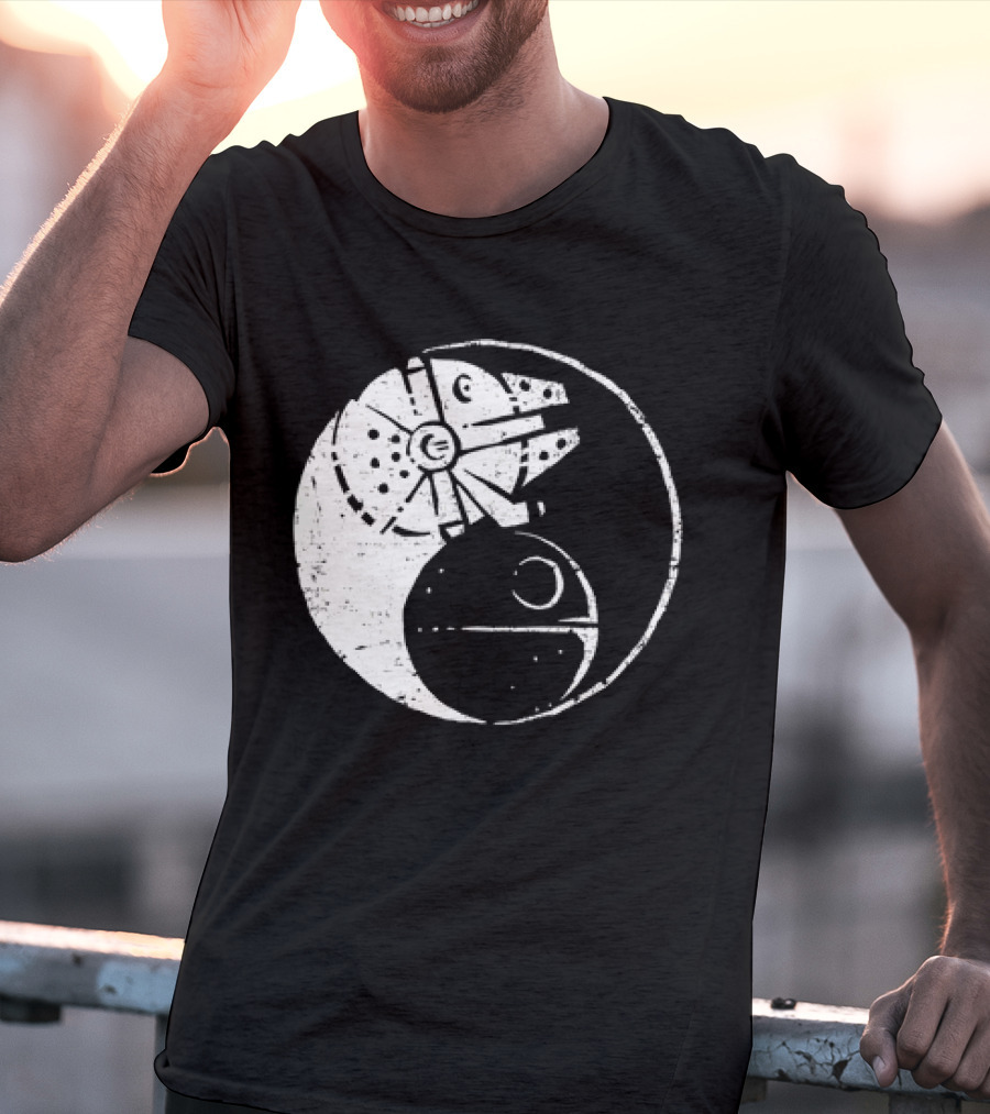 Millennium Falcon And Death Star Yin Yang Balancing The Force T-Shirt