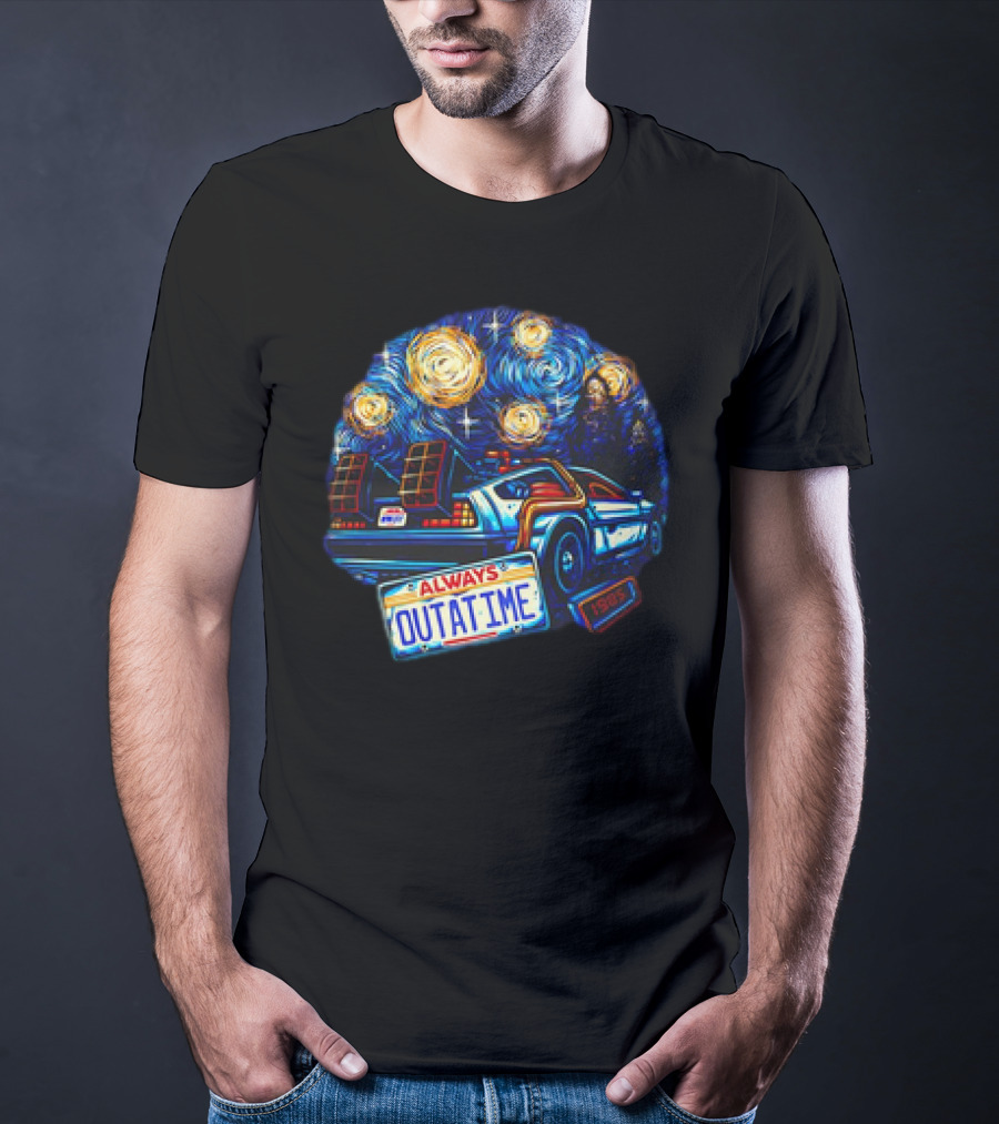 Back To The Future Always Outatime DeLorean Starry Night Scene T-Shirt