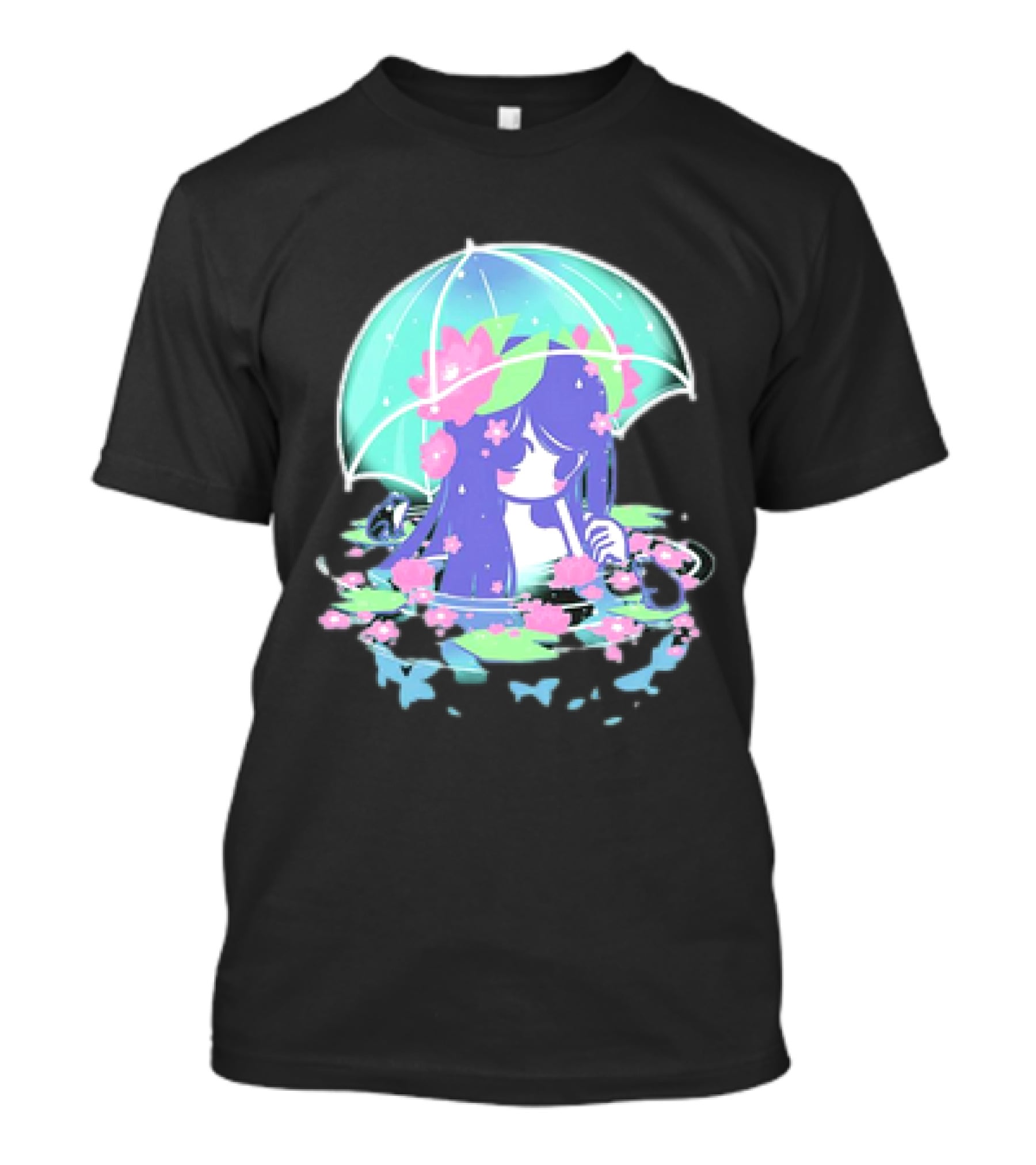 Miski Soaked Floating Girl With Umbrella And Flowers T-Shirt