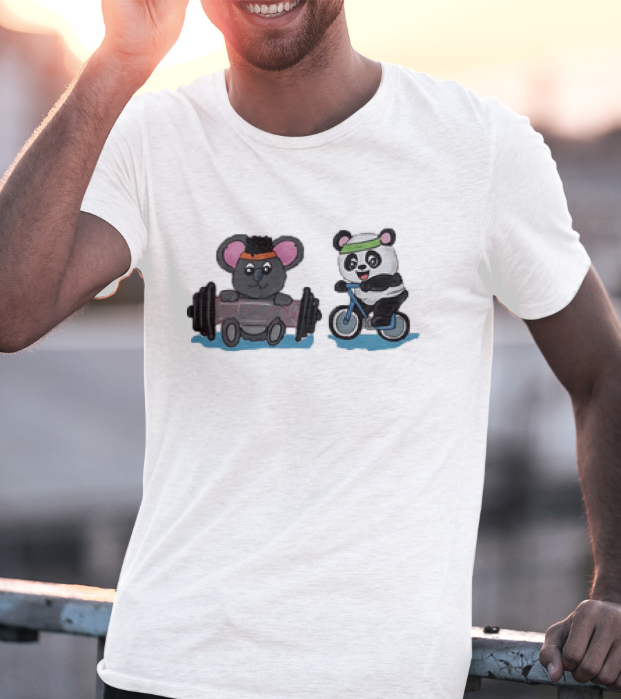 Koala Lifting Weights And Panda Riding Bicycle Together T-Shirt