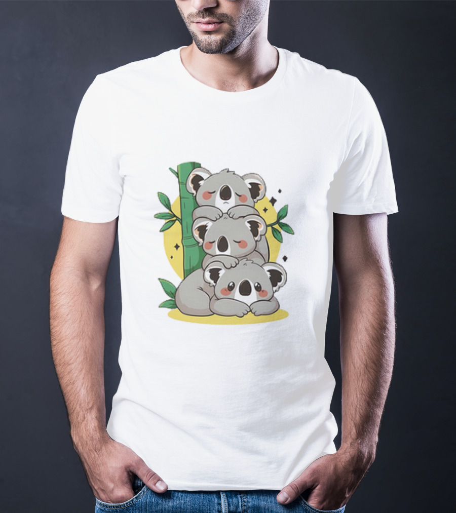 Koala Stack Trio With Bamboo And Leaves T-Shirt