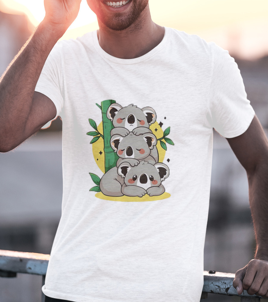 Koala Stack Trio With Bamboo And Leaves T-Shirt