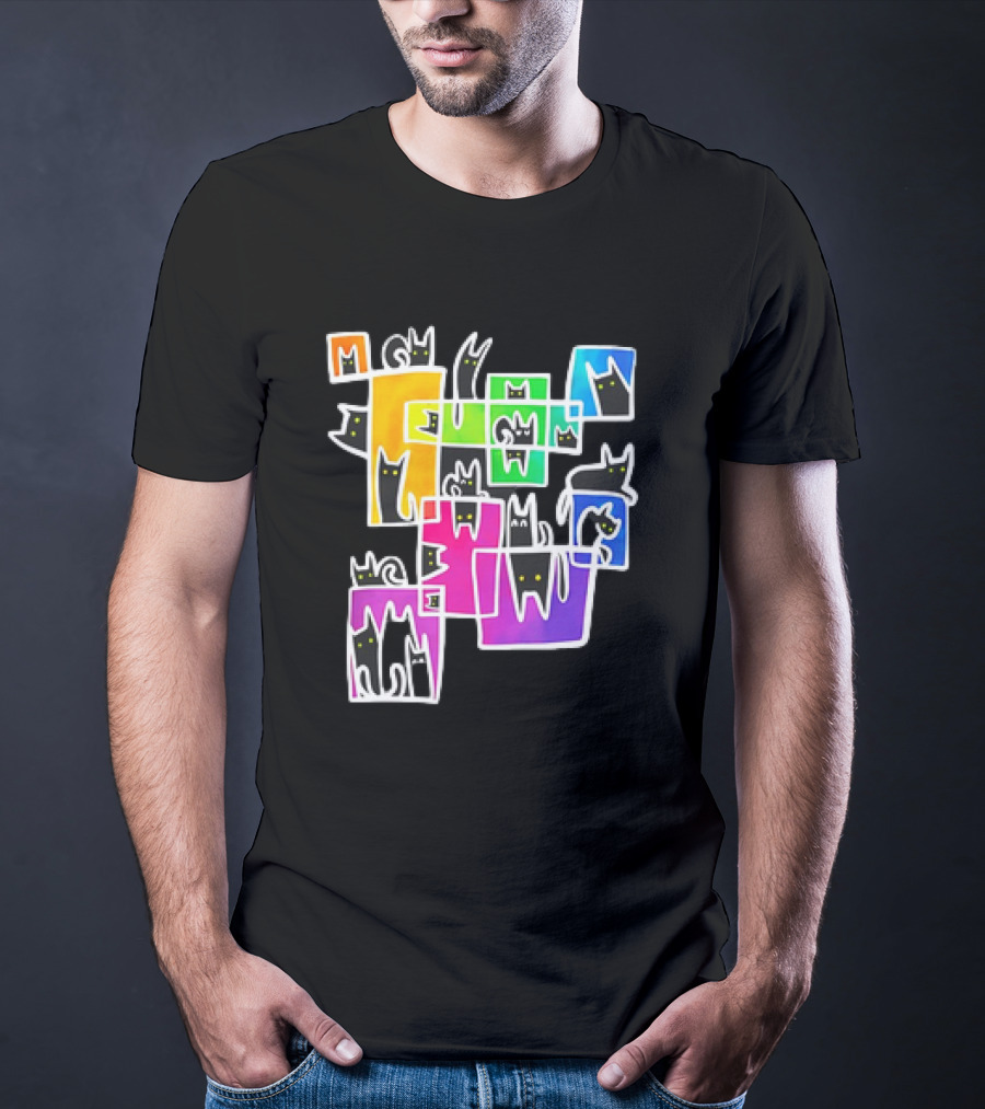 Cats Kitty Warp Rainbow Tetris Blocks T-Shirt
