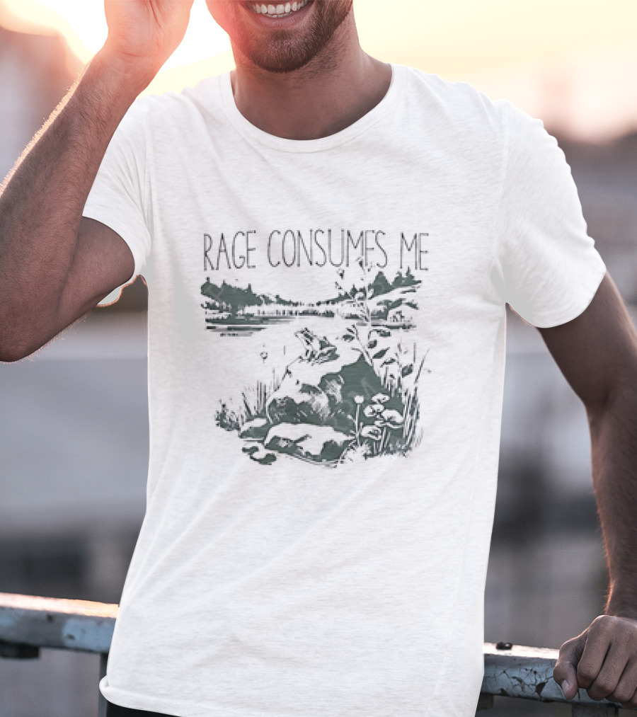 Rage Consumes Me Frog On Rock Lakeside Nature Scene T-Shirt