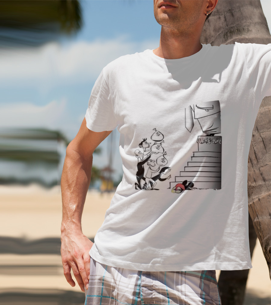 Mickey Mouse Money Bags Cartoon Stairs Political Satire T-Shirt