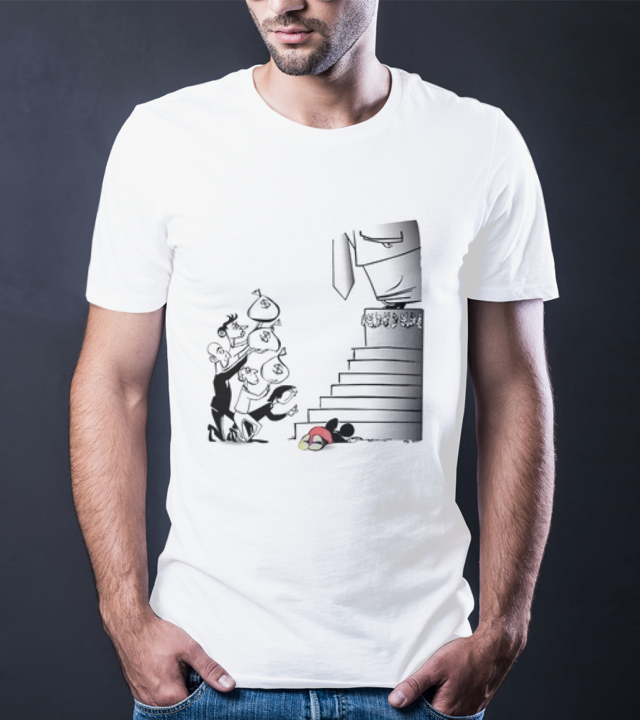 Mickey Mouse Money Bags Cartoon Stairs Political Satire T-Shirt