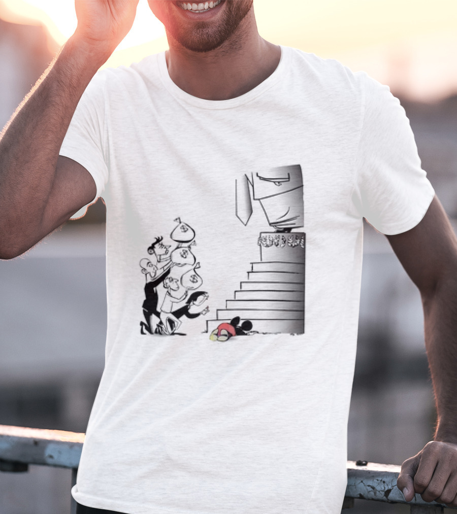 Mickey Mouse Money Bags Cartoon Stairs Political Satire T-Shirt