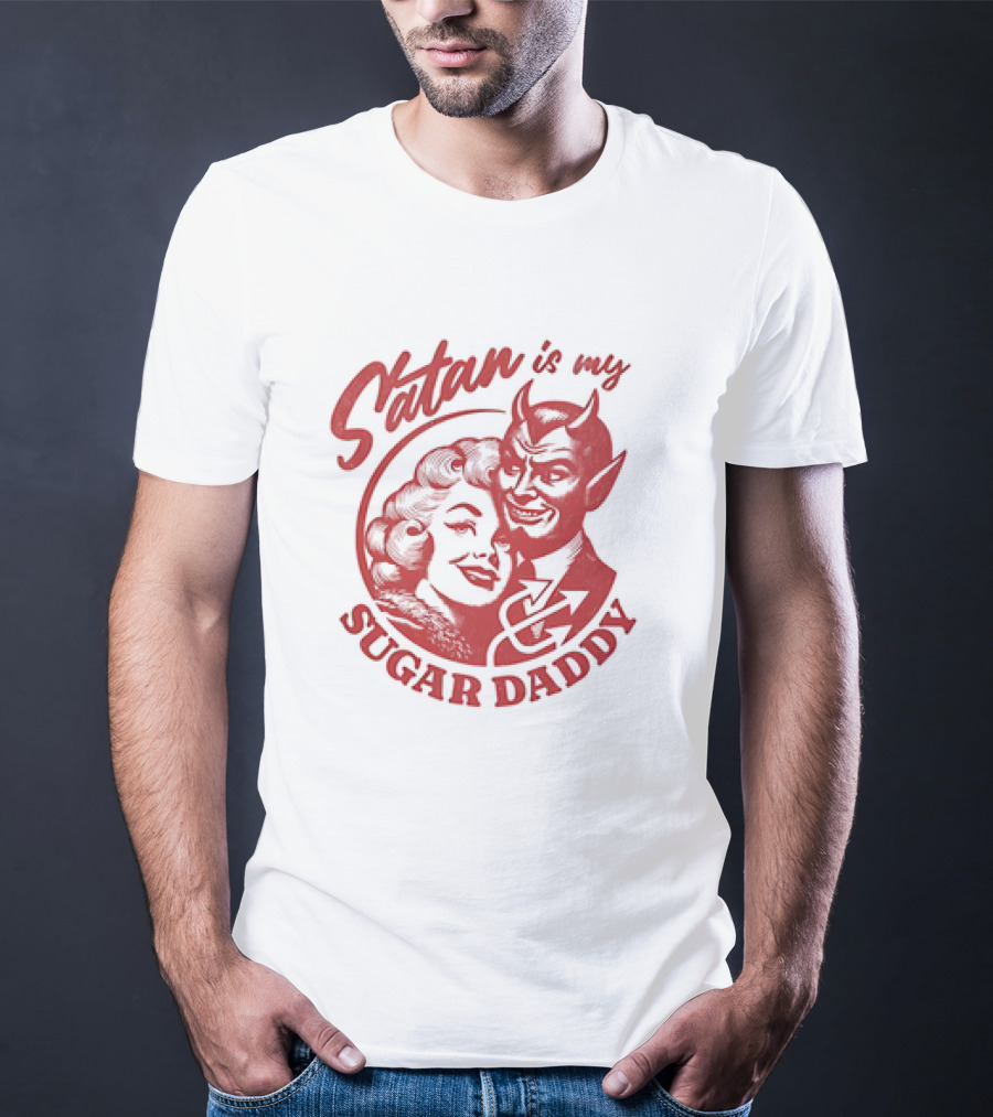 Satan Is My Sugar Daddy Retro Devil Couple T-Shirt